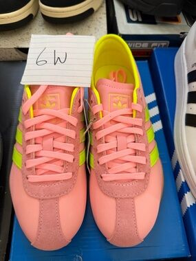 adidas Women Pink Sneakers with Neon Yellow Stripes
